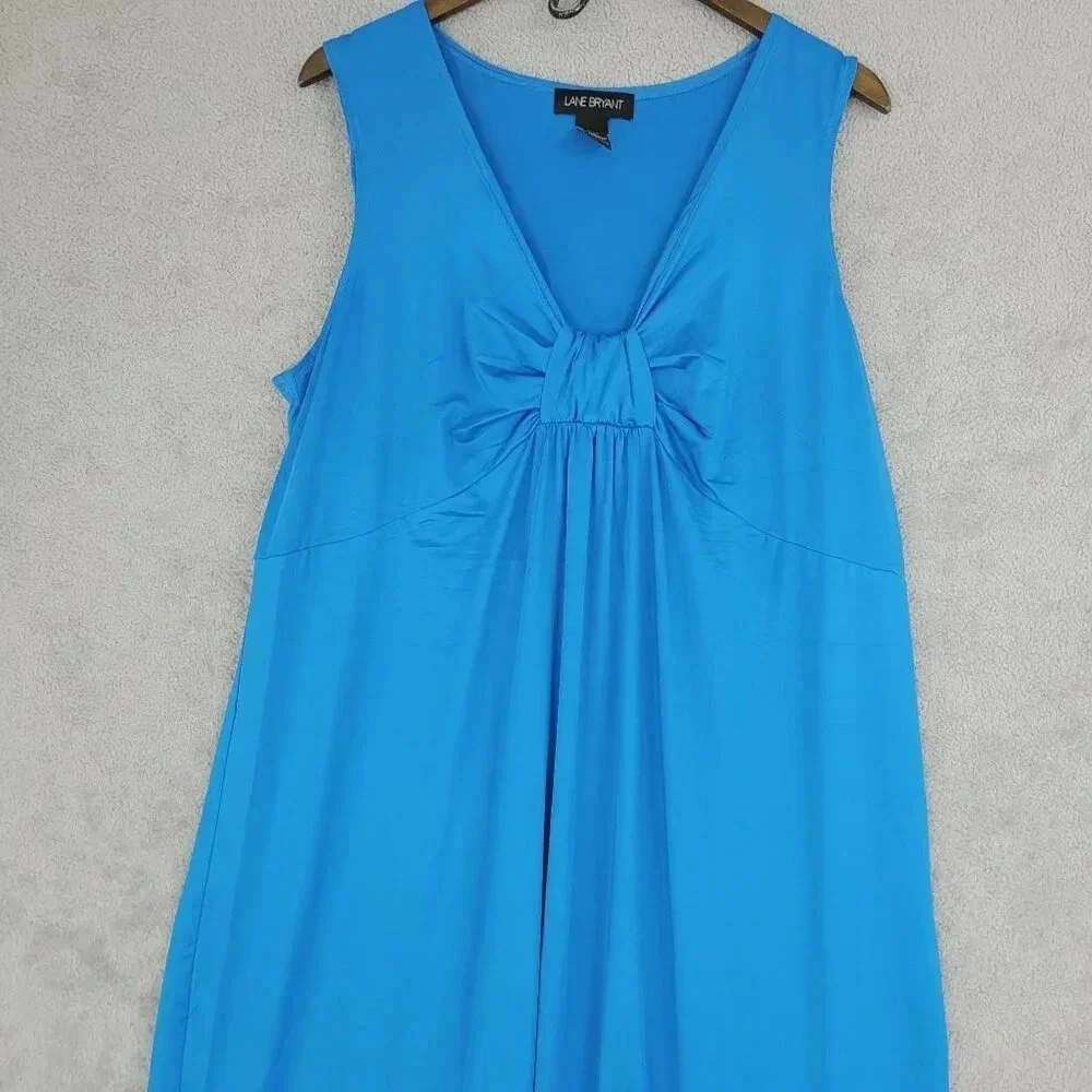 Lane Bryant Sleeveless Blue Maxi Dress 18/20 Polyester Spandex Ruffled Hem 11CT - Picture 4 of 7